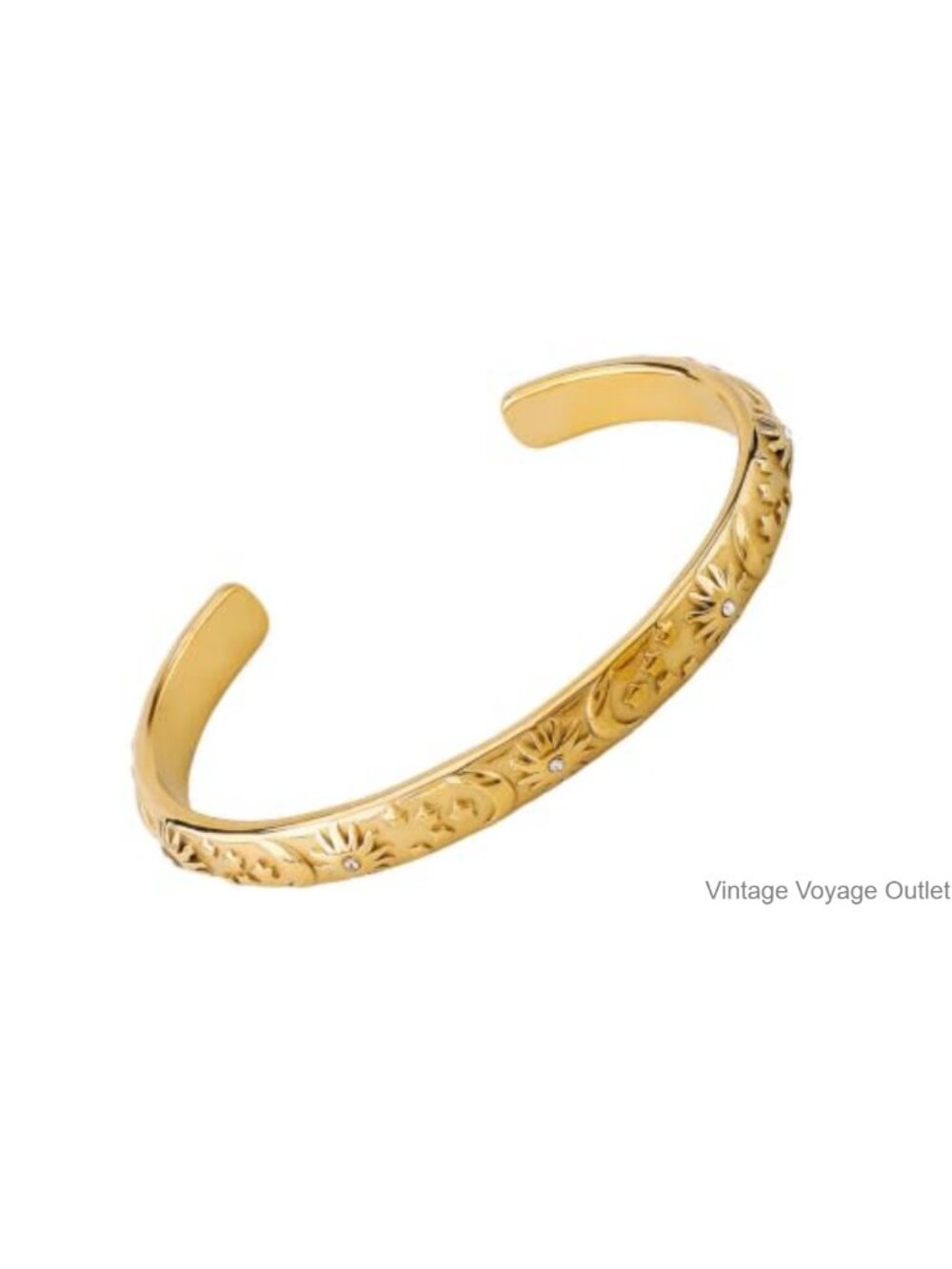 Gold Plated Alloy Cuff Bracelet Celestial Moon Star Sun Open Bangle